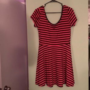 Black/pink striped skater dress